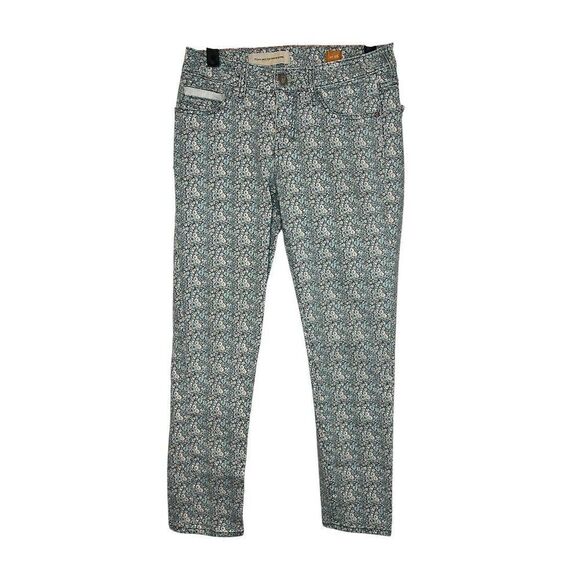 PILCRO & THE LETTER PRESS X ANTHROPOLOGIE BLUE FLORAL PRINT CROPPED JEANS - Picture 1 of 8